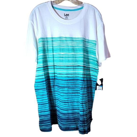 Lee Striped Short Sleeve Crew Neck Tee Shirt Men's Size L New White Blue Casual - Picture 1 of 5